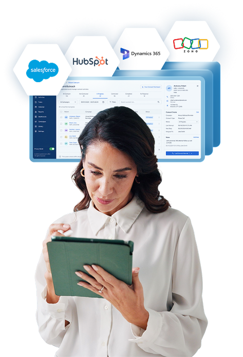 A person comparing Salesforce, HubSpot, Zoho, and Microsoft Dynamics 365 CRM features A person comparing Salesforce, HubSpot, Zoho, and Microsoft Dynamics 365 CRM features