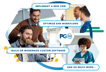 Implement a new CRM, optimize EHR workflows, Build or Modernize custom software, and so much more with PG360.
