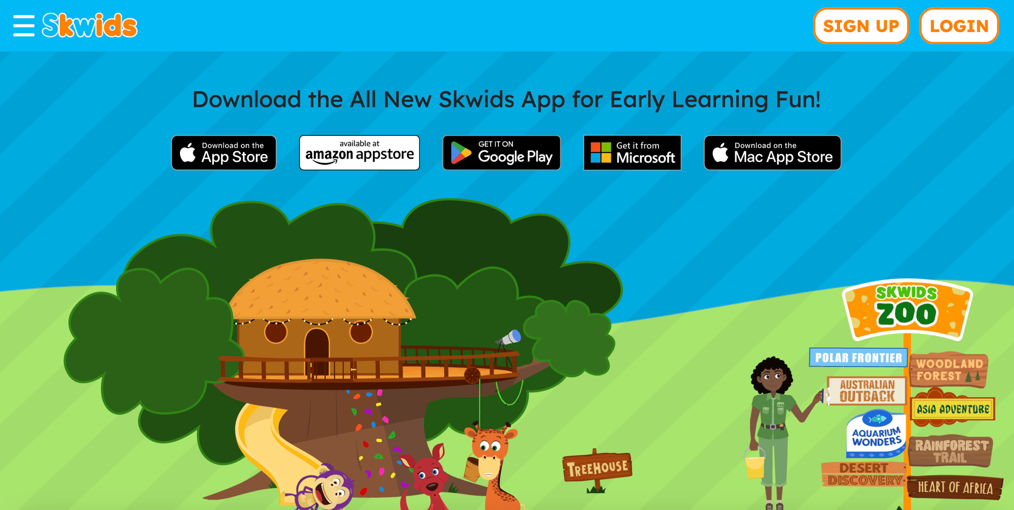 Screenshot of Skwids website showing that it is available to download on the Apple App Store, Amazon App Store, Google Play, Microsoft, and Mac App Store. Screenshot of Skwids website showing that it is available to download on the Apple App Store, Amazon App Store, Google Play, Microsoft, and Mac App Store.