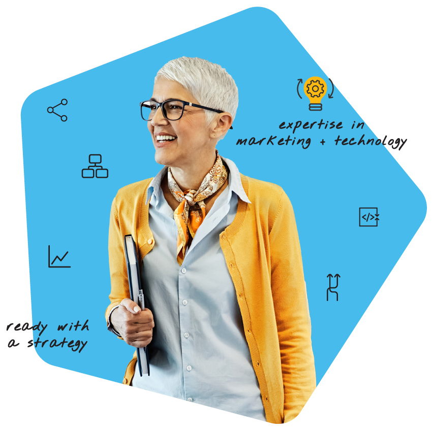A marketing leader holding a plan