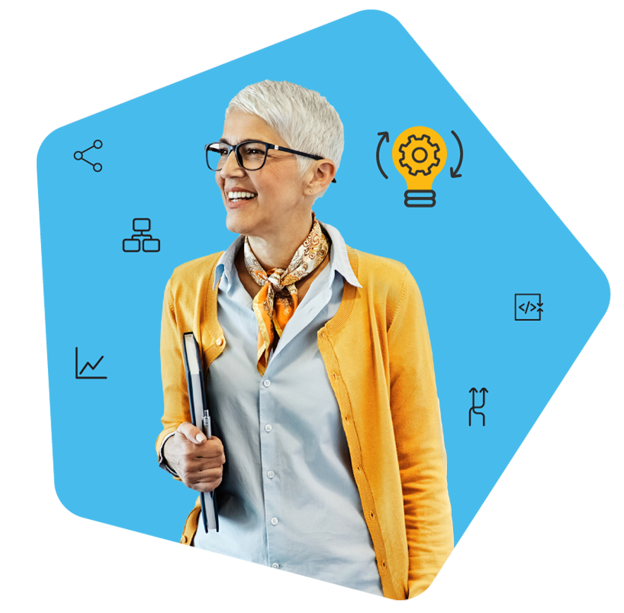 A marketing leader holding a plan