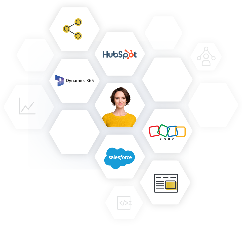HubSpot, Microsoft Dynamics 365, Salesforce, and Zoho logos