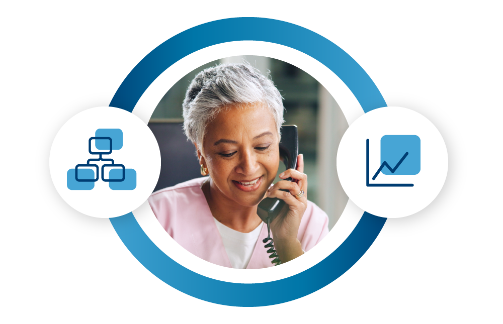 A receptionist is talking with a patient on the phone.