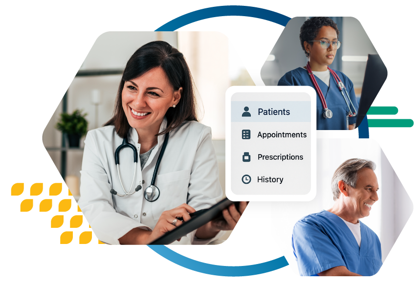 Providers reviewing patient data, appointments, prescriptions, and medical history in their EHRs. Providers reviewing patient data, appointments, prescriptions, and medical history in their EHRs.